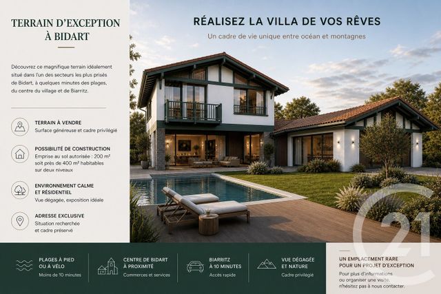 terrain à vendre - 1325.0 m2 - BIDART - 64 - AQUITAINE - Century 21 Berritzea